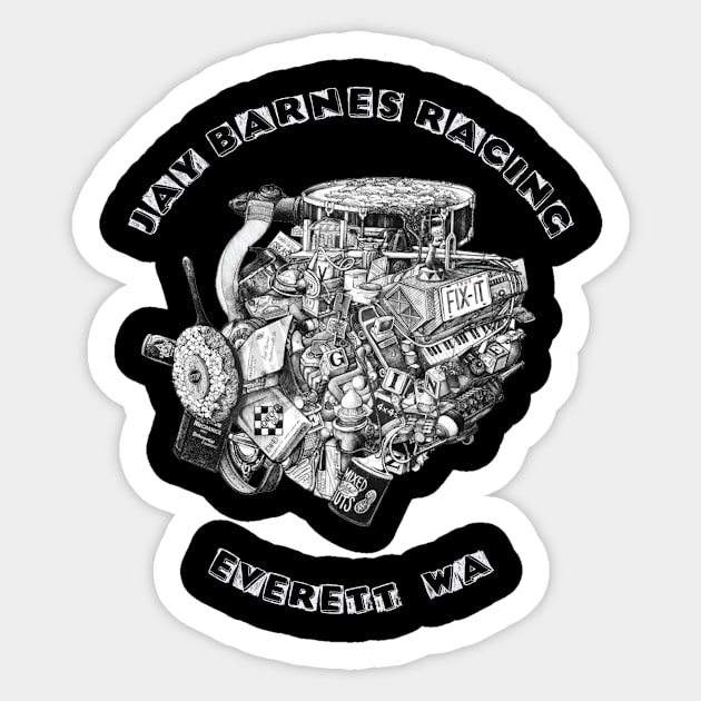 Jay Barnes Racing Retro Automotive Engine Machine Shop V8 Sticker by The Dirty Gringo